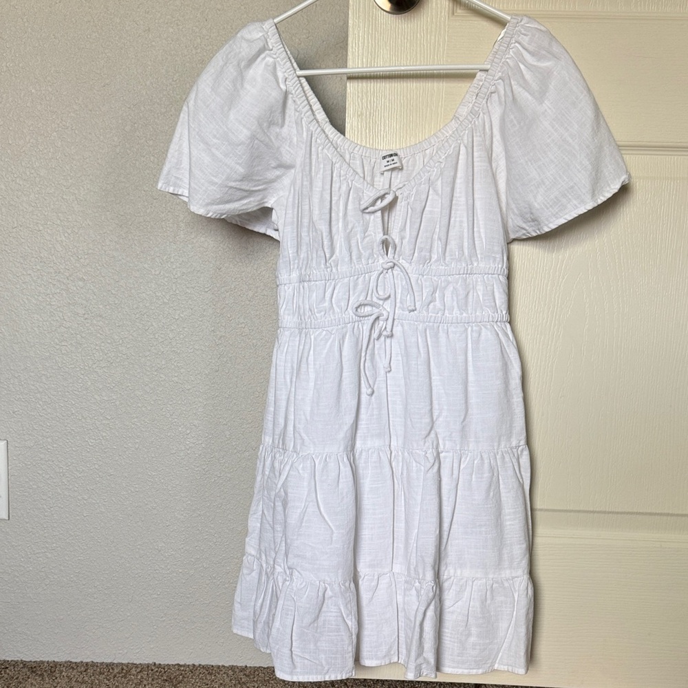 Cotton On White Mini Dress with Puff Sleeves